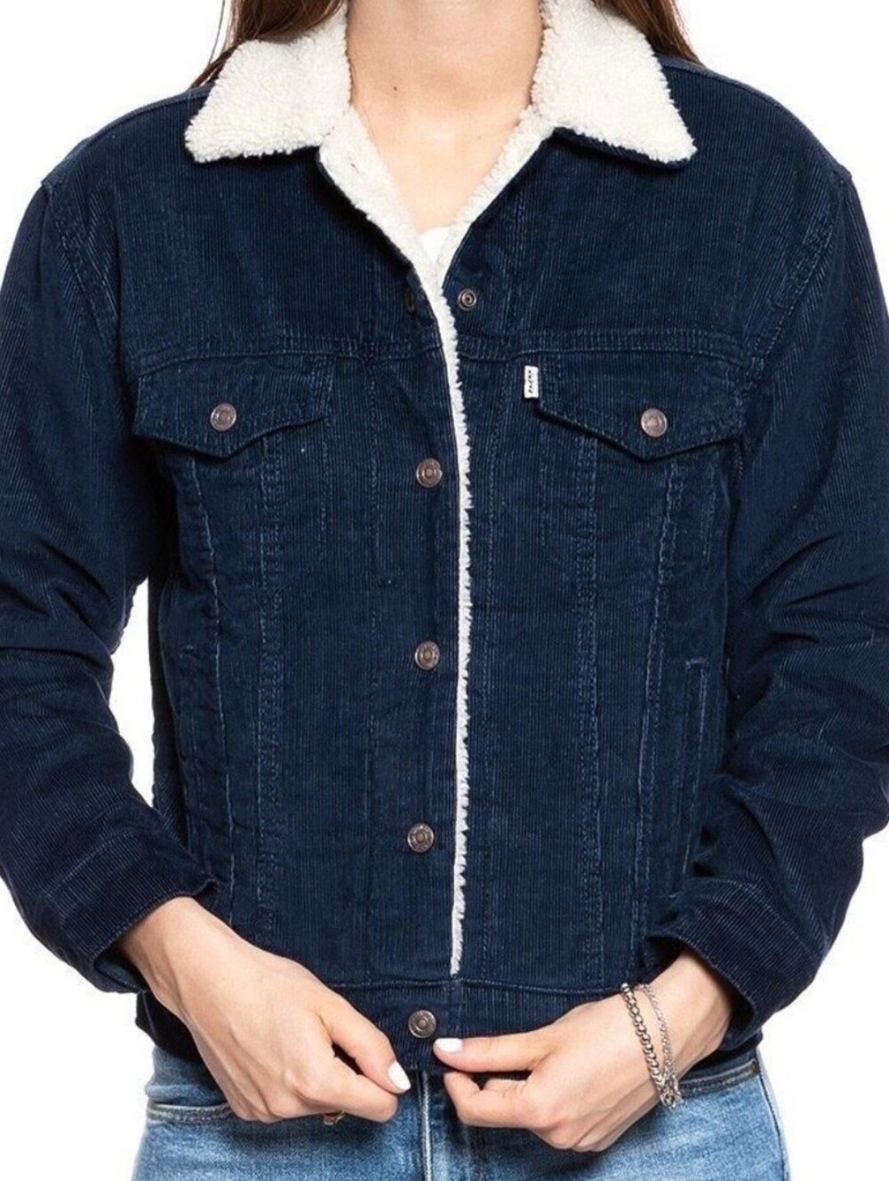 Levi's Dark Blue Corduroy Sherpa-Lined Trucker Jacket